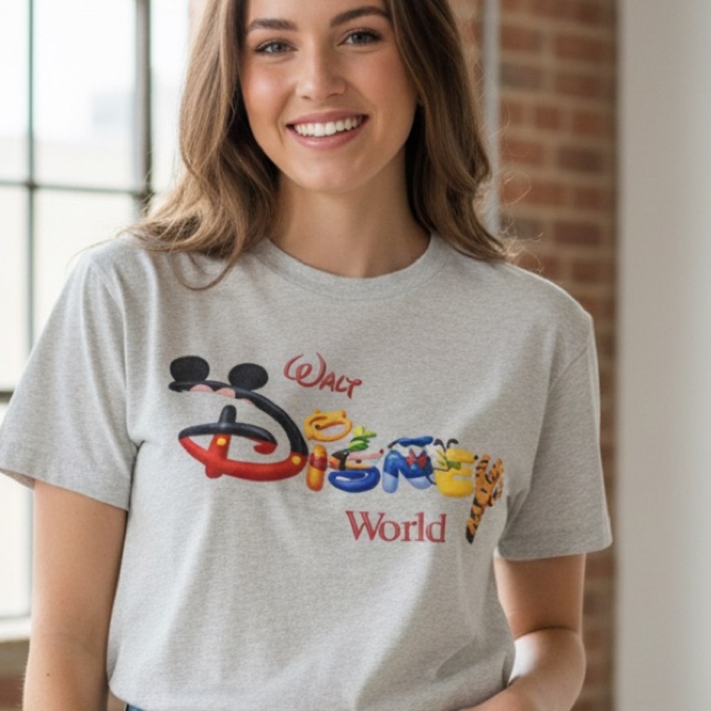 Vintage Walt Disney World Character Font T-Shirt - Grey Heather(T10)